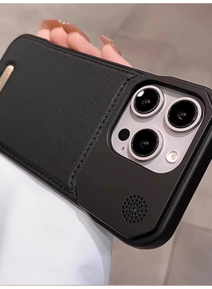 Borderless Leather Magnetic Phone Case With Built-in Aromatherapy Large Holes For Heat Dissipation, Ultra-thin And Drop Resistant,Black Suitable For iPhone 16 pro - Image 2
